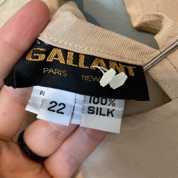Vintage Gallant Paris New York Silk beige boxy short sleeve blouse size 22 - Picture 3 of 4